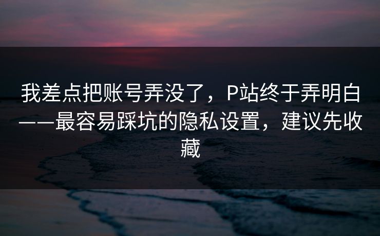 我差点把账号弄没了，P站终于弄明白——最容易踩坑的隐私设置，建议先收藏