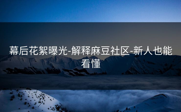 幕后花絮曝光-解释麻豆社区-新人也能看懂